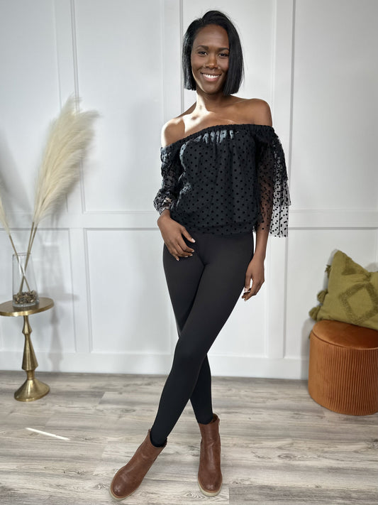 Known Beauty Women's Polka Dot Off The Shoulder Cropped Top *Final Sale*