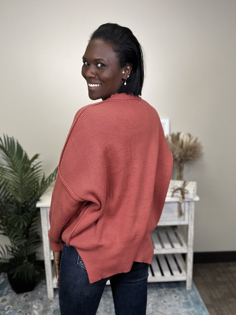 Give You Joy Women's Oversized Mock Neck Hi Lo Sweater