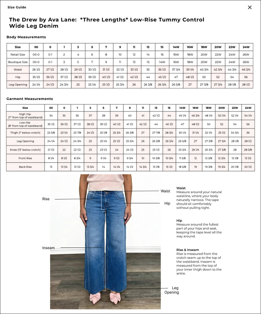 The Drew by Ava Lane: *Three Lengths* Low-Rise Tummy Control Wide Leg Denim