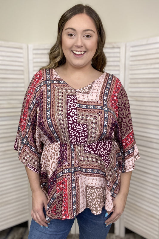 Go All Night Women's V-Neck Patchwork Long Sleeve Top *Final Sale*