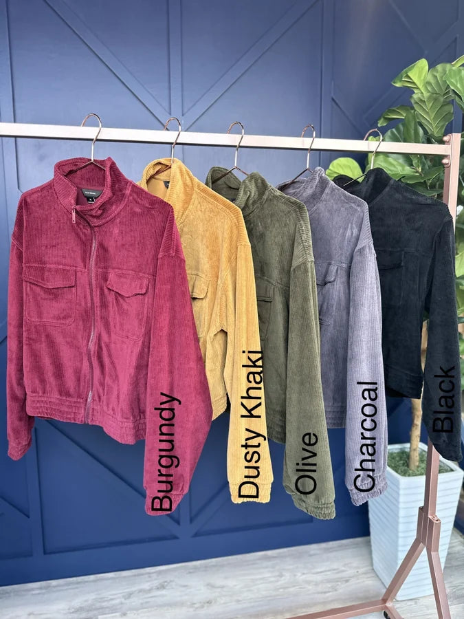 Doin It Right Women's Zip Up Cropped Corduroy Jacket