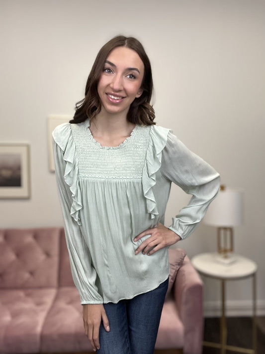We Are Mint To Be Women's Smocked Long Sleeve Top *Final Sale*