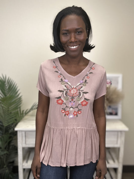 Step Out In The Sun Embroidered Baby Doll Short Sleeve Top *Final Sale*