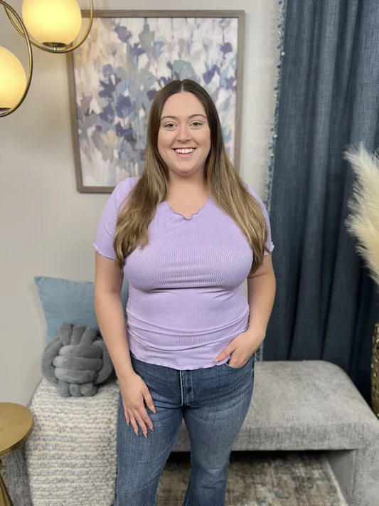 Love Notes Women's Ribbed Knit Lettuce Trim Top