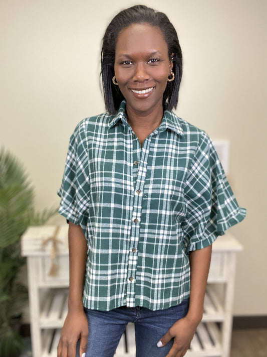 Making Plans Women's Plaid Button Down Short Sleeve Top *Final Sale*