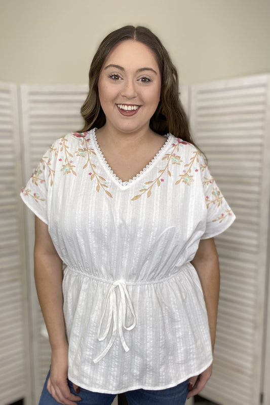 Tell Me About Your Dreams Women's V-Neck Peplum Short Sleeve Top *Final Sale*