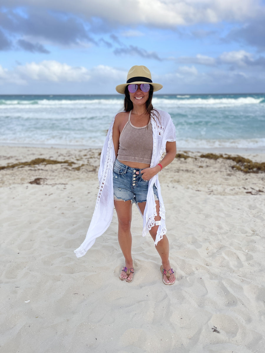 Don't Call Me Out Women's Boho Short Sleeve Crochet Kimono *Final Sale*