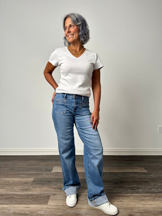 The Shane from Risen: Mid-Rise Cuffed Wide Leg Denim