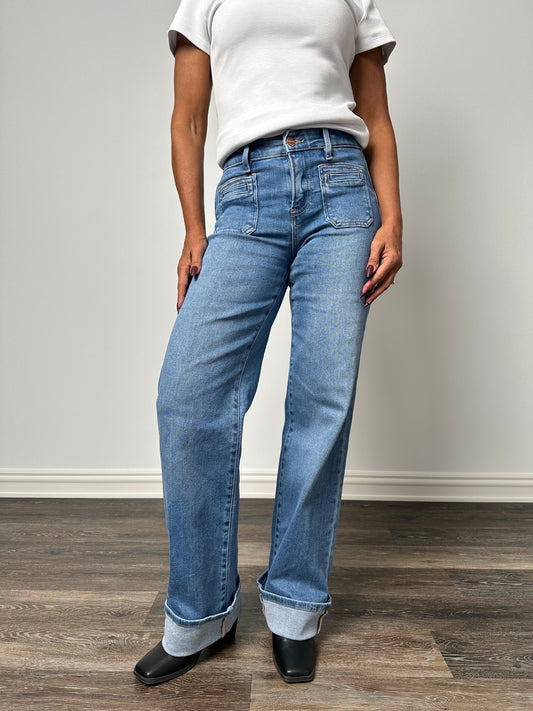 The Shane from Risen Mid-Rise Cuffed Wide Leg Denim