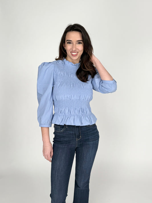 Hear Me Out Women's Smocked Long Sleeve Peplum Top