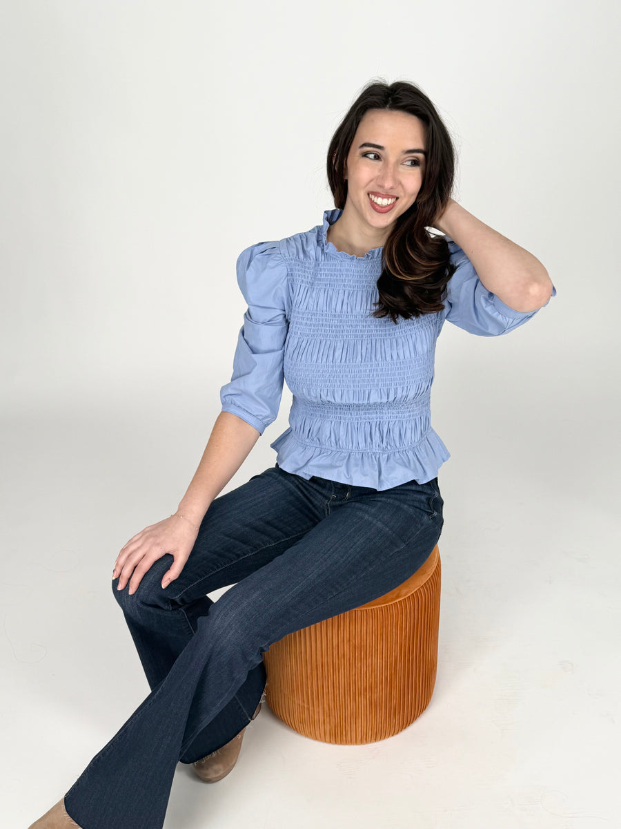 Hear Me Out Women's Smocked Long Sleeve Peplum Top