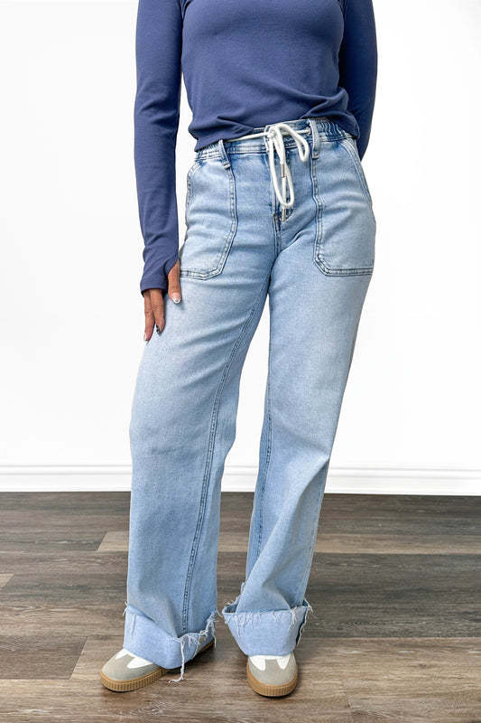 The Alanna from Lovervet High-Rise Drawstring Wide Leg Denim