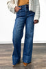The Kendall from Risen: Mid-Rise Tummy Control Ankle Wide Flare Dark Wash Denim