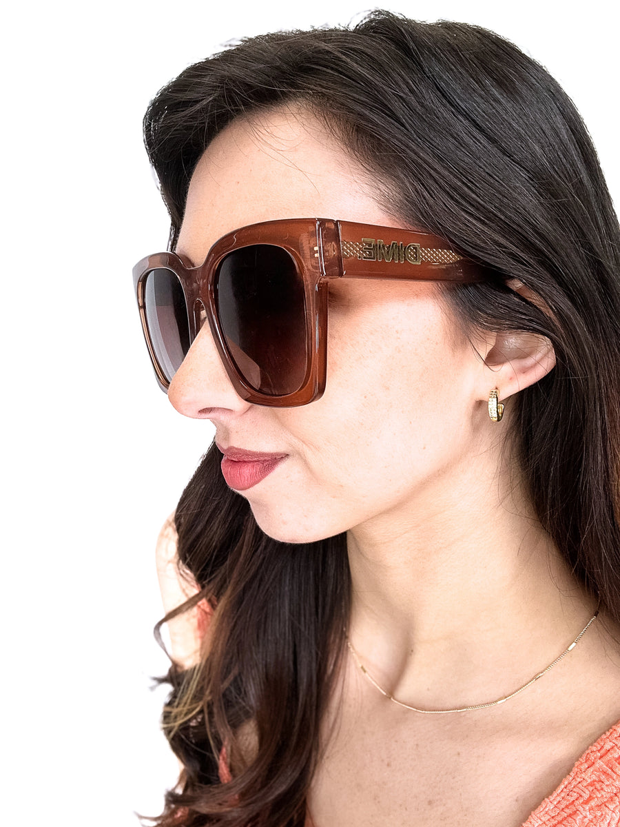 Women's Taupe Crystal Oversized Square Sunglasses