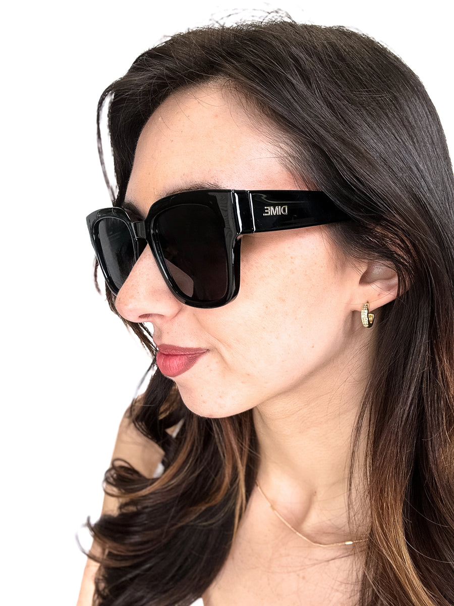 Women's Black Grey Square Polarized Sunglasses