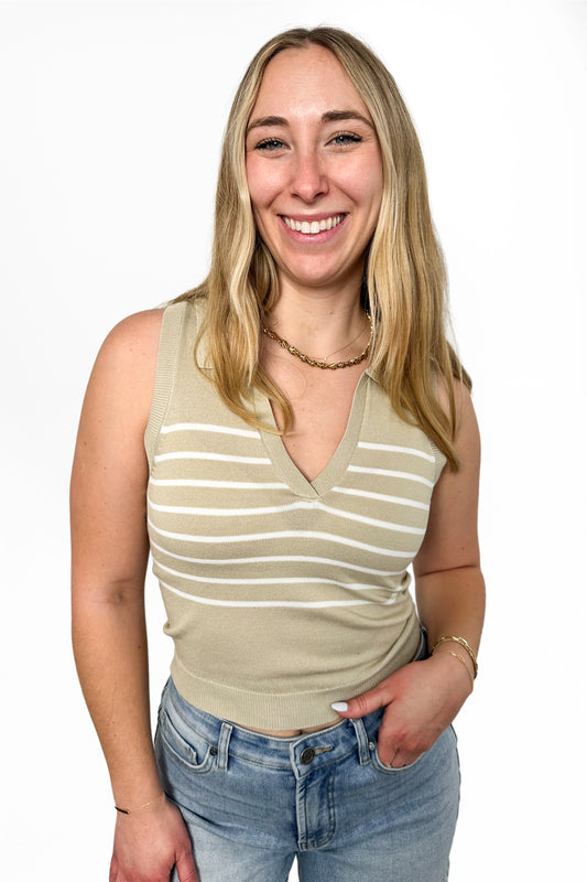 Women's Striped Knit Polo Tank Top