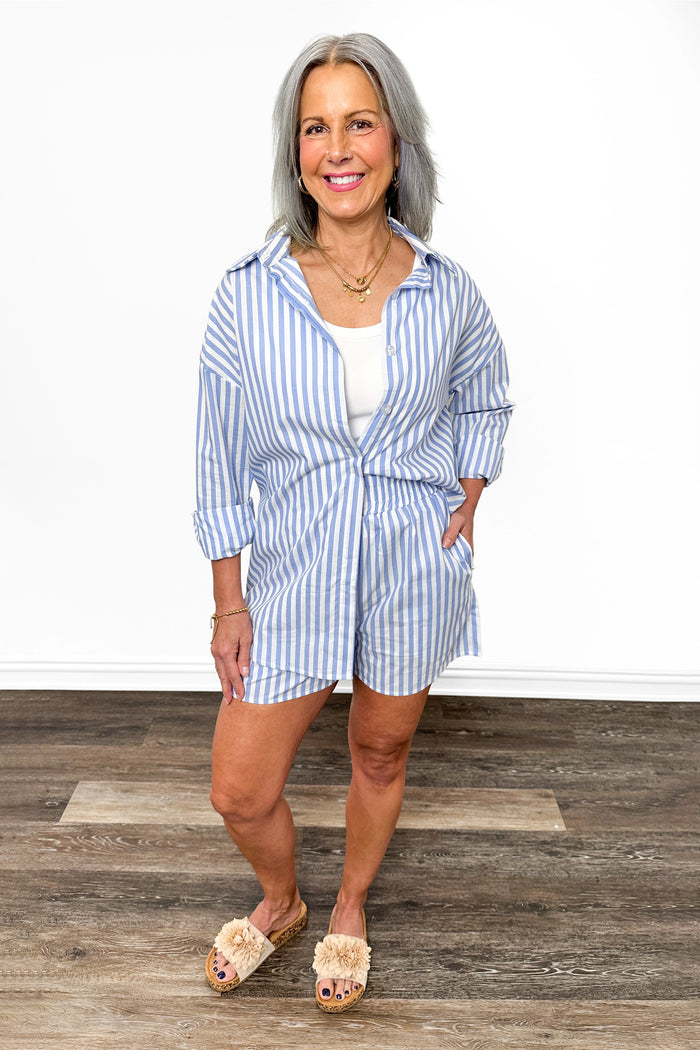 Striped Button Down and Shorts Set
