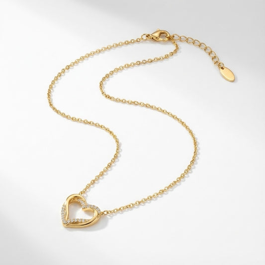 ALB Custom Sparkling Double-Layer Heart Pendant Necklace