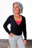 Women's Pointelle Scallop Trim Cross-Over Sweater