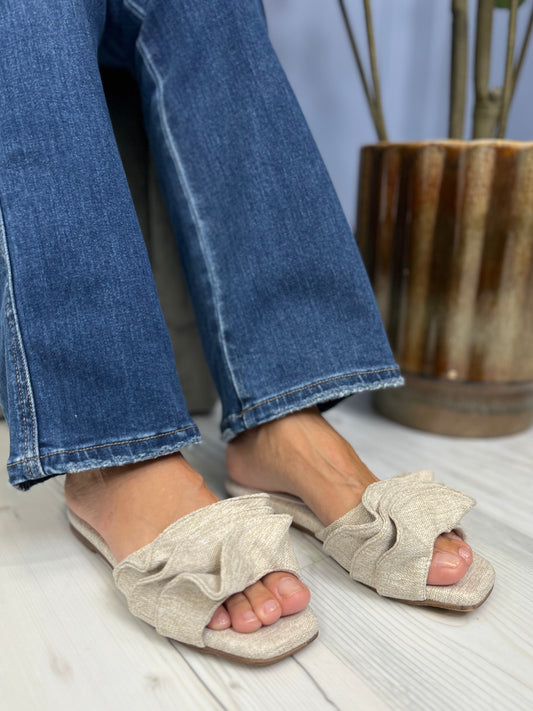 Shu Shop Daisy Woven-Like Textured Fabric Ruffle Open Toed Sandal