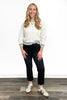 Women's Cable Knit Contrast Trim Crew Neck Sweater by Ava Lane