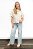 Women's Open Knit Ruffled Hem Short Sleeve Sweater by Ava Lane
