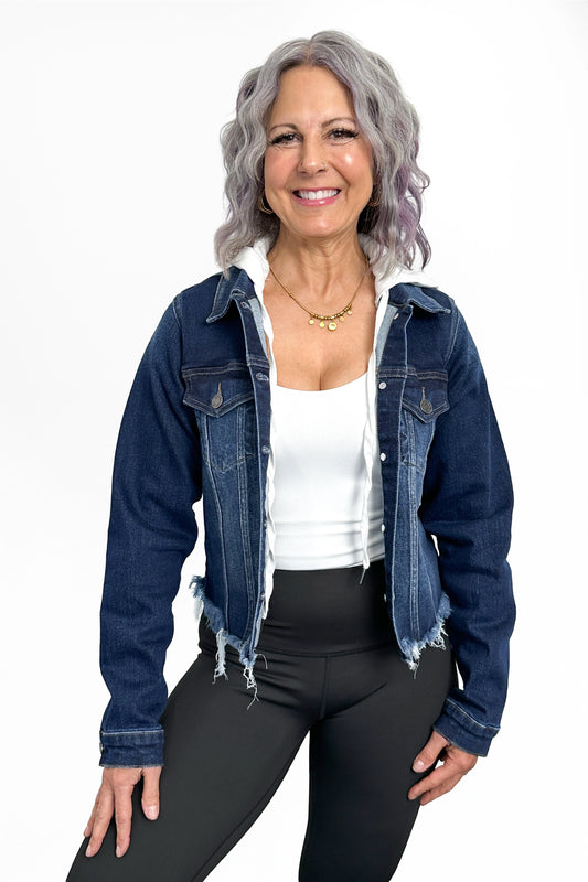Hooded Raw Hem Denim Jacket