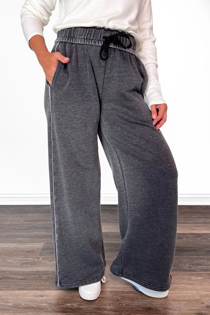 Solid Dark Gray Wide Leg Pants
