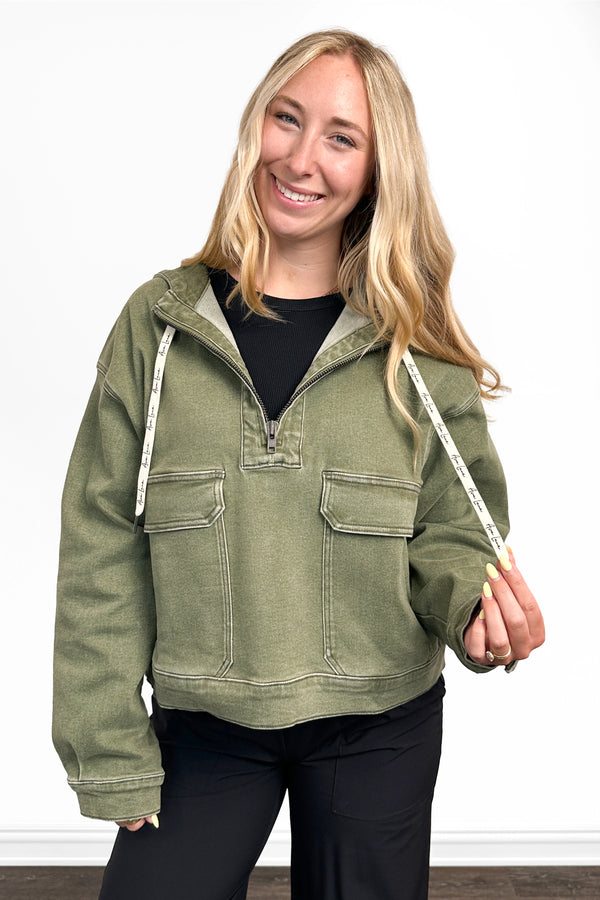 The Tate Long Sleeve Hooded Denim Jacket - Green *FINAL SALE*