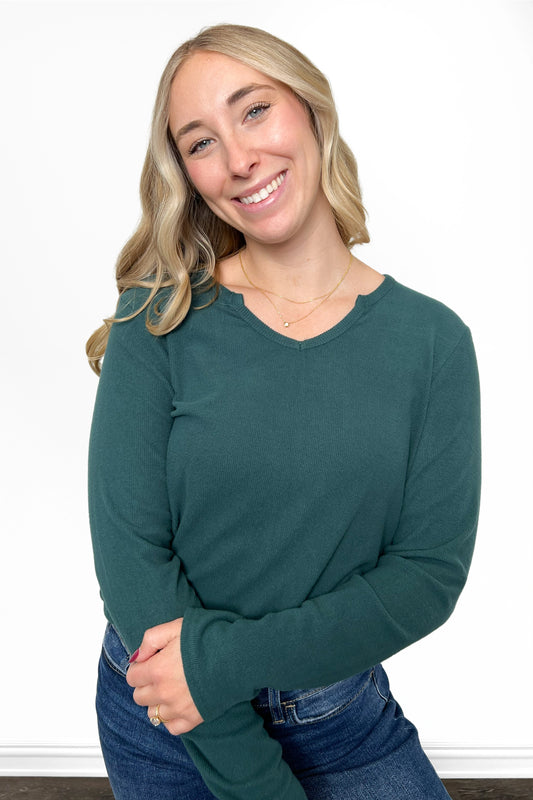 ALB Custom Women's Ribbed Notched Neckline Top