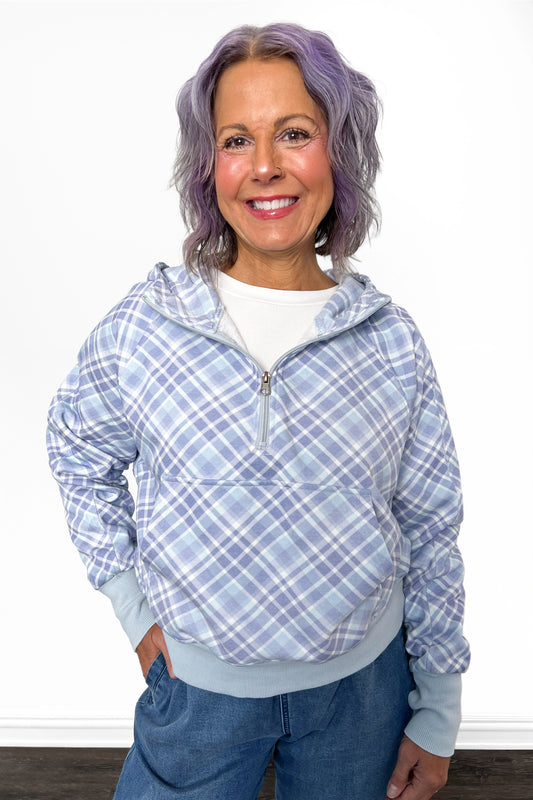 ALB Custom Women's Plaid Print Quarter Zip Hoodie