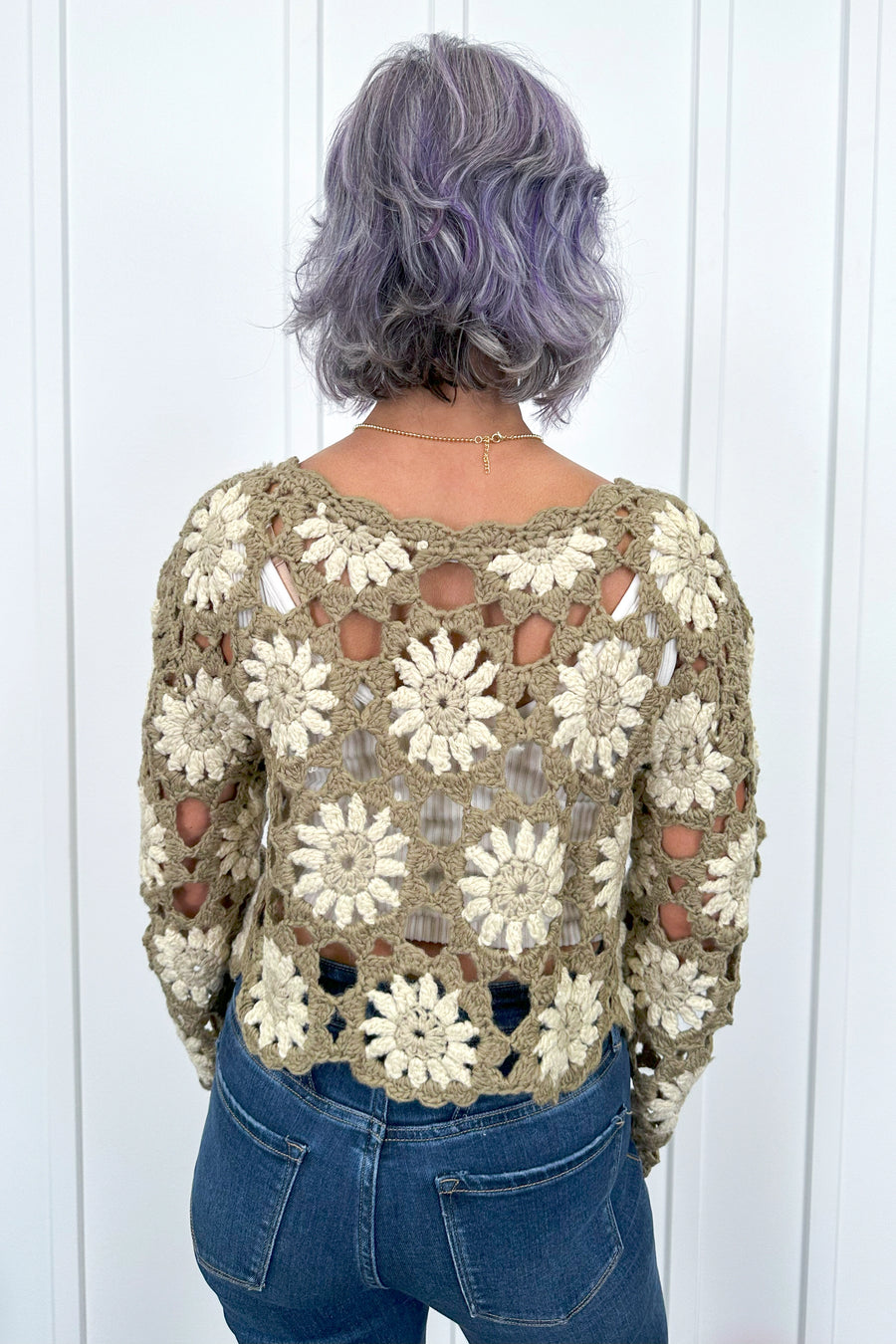 Women's Floral Crochet Scalloped Edge Top