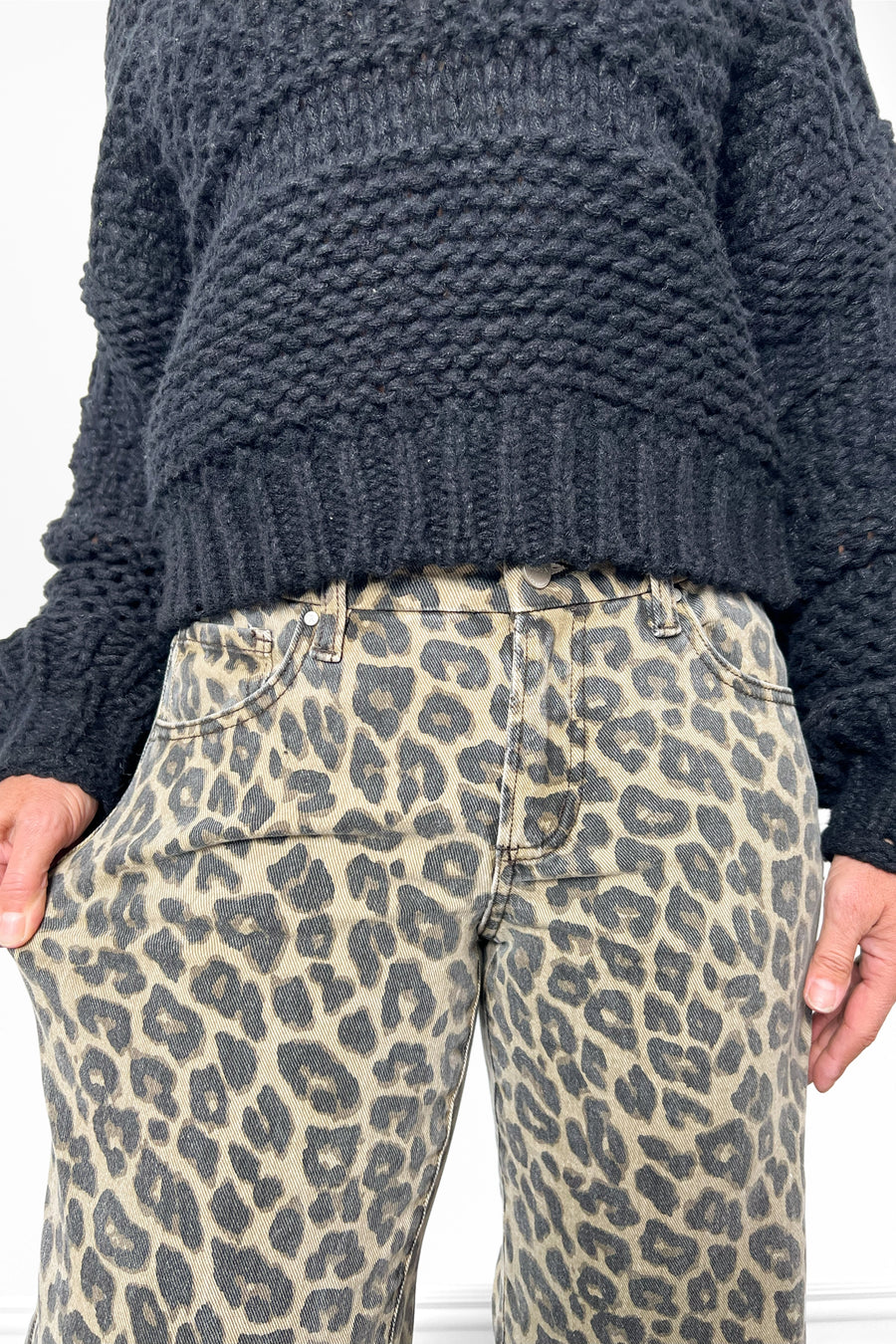 The Zola from Risen: Mid-Rise Wide Leg Leopard Print Denim