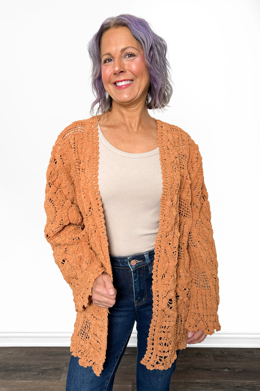 Women's Relaxed Crochet Open Cardigan