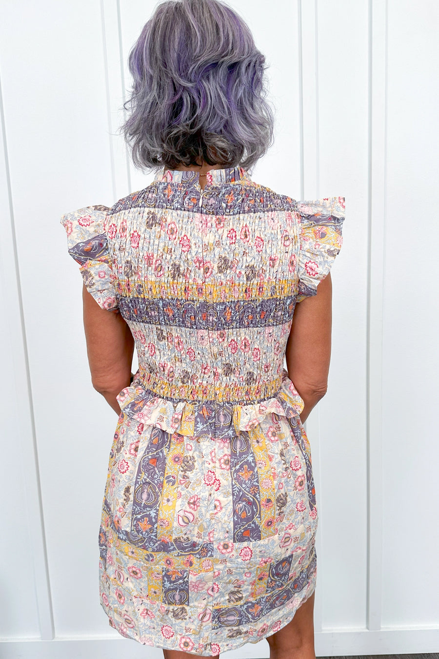 Women's Paisley Ruffle Cap Sleeve Mini Dress