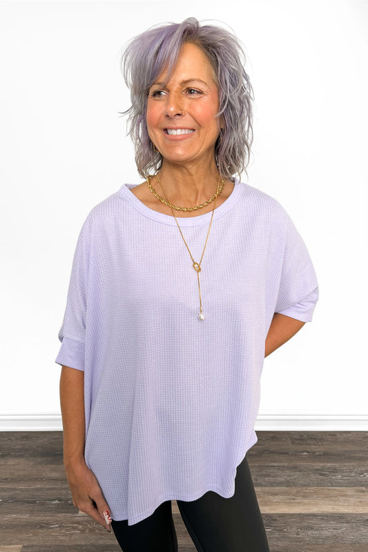 Women's Waffle Knit Batwing Short Sleeve Top