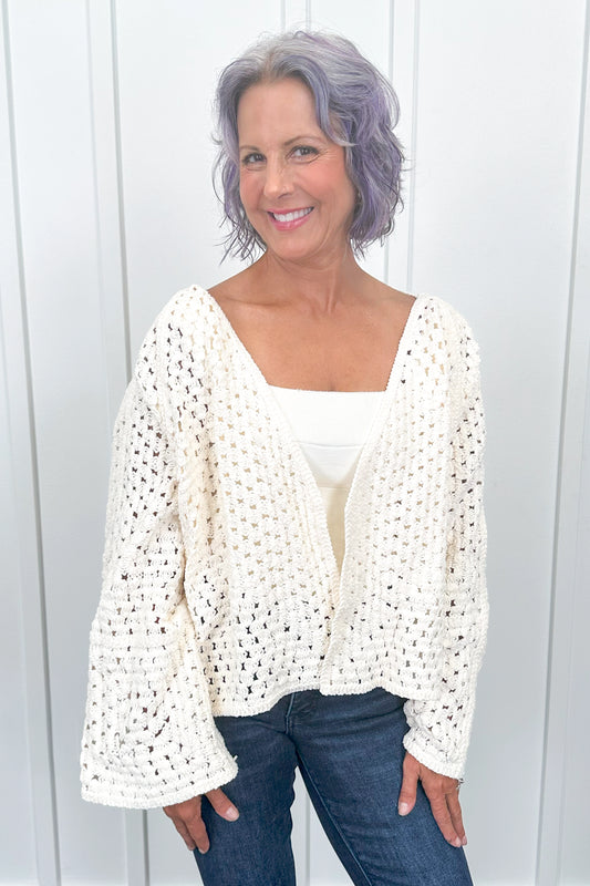 Women's Modern Crochet Chenille Cardigan