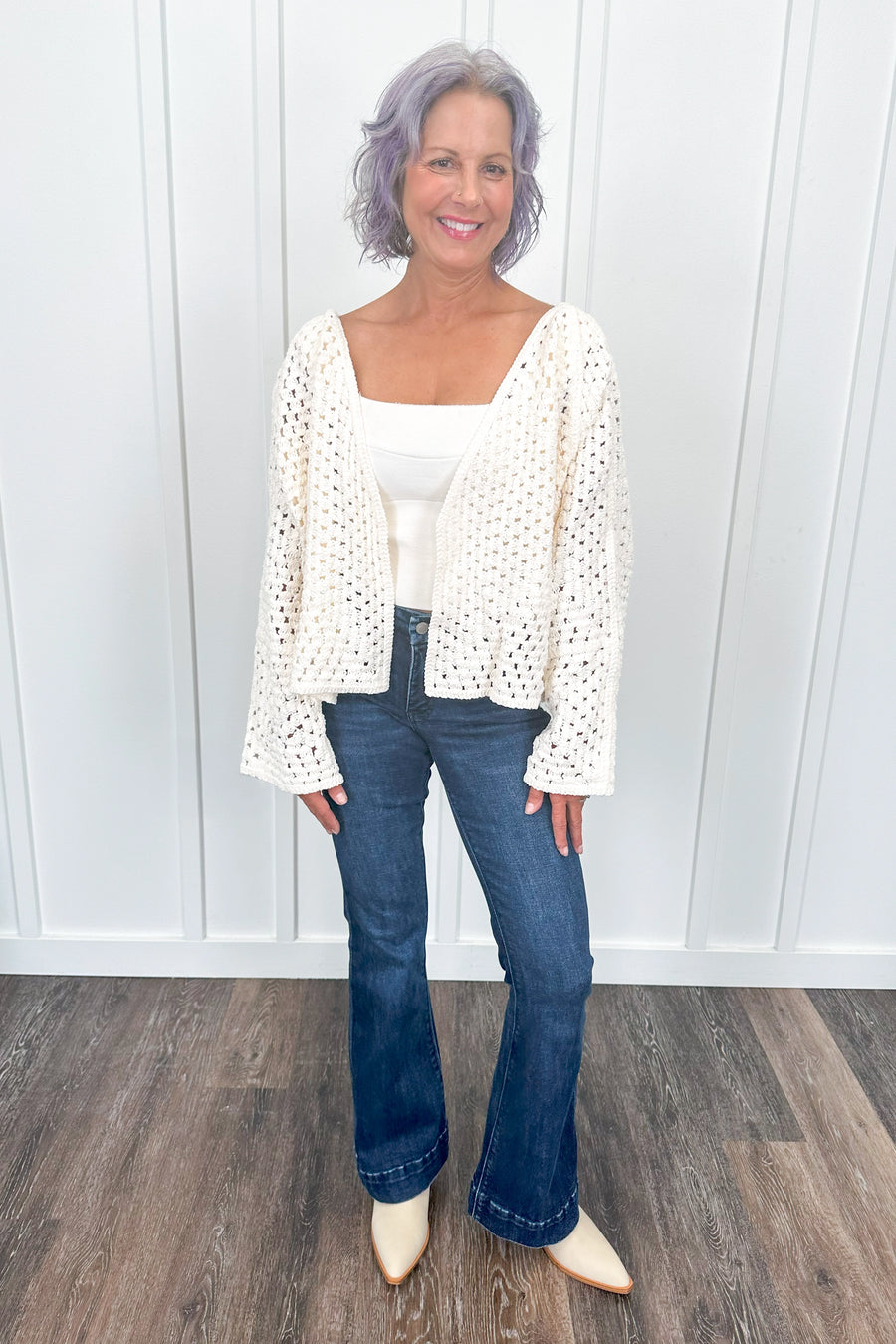 Women's Modern Crochet Chenille Cardigan *Final Sale*