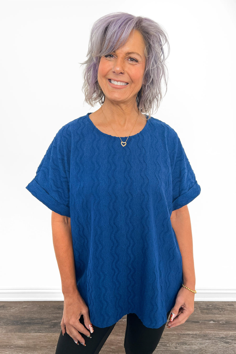 Women's Textured Short Cuffed Sleeve Top