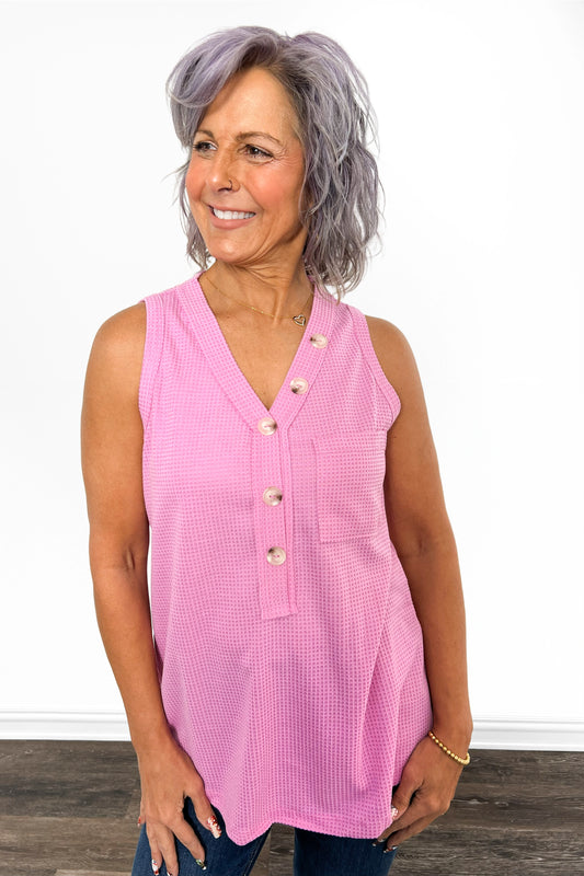 Women's Faux Button V-Neck Tank Top