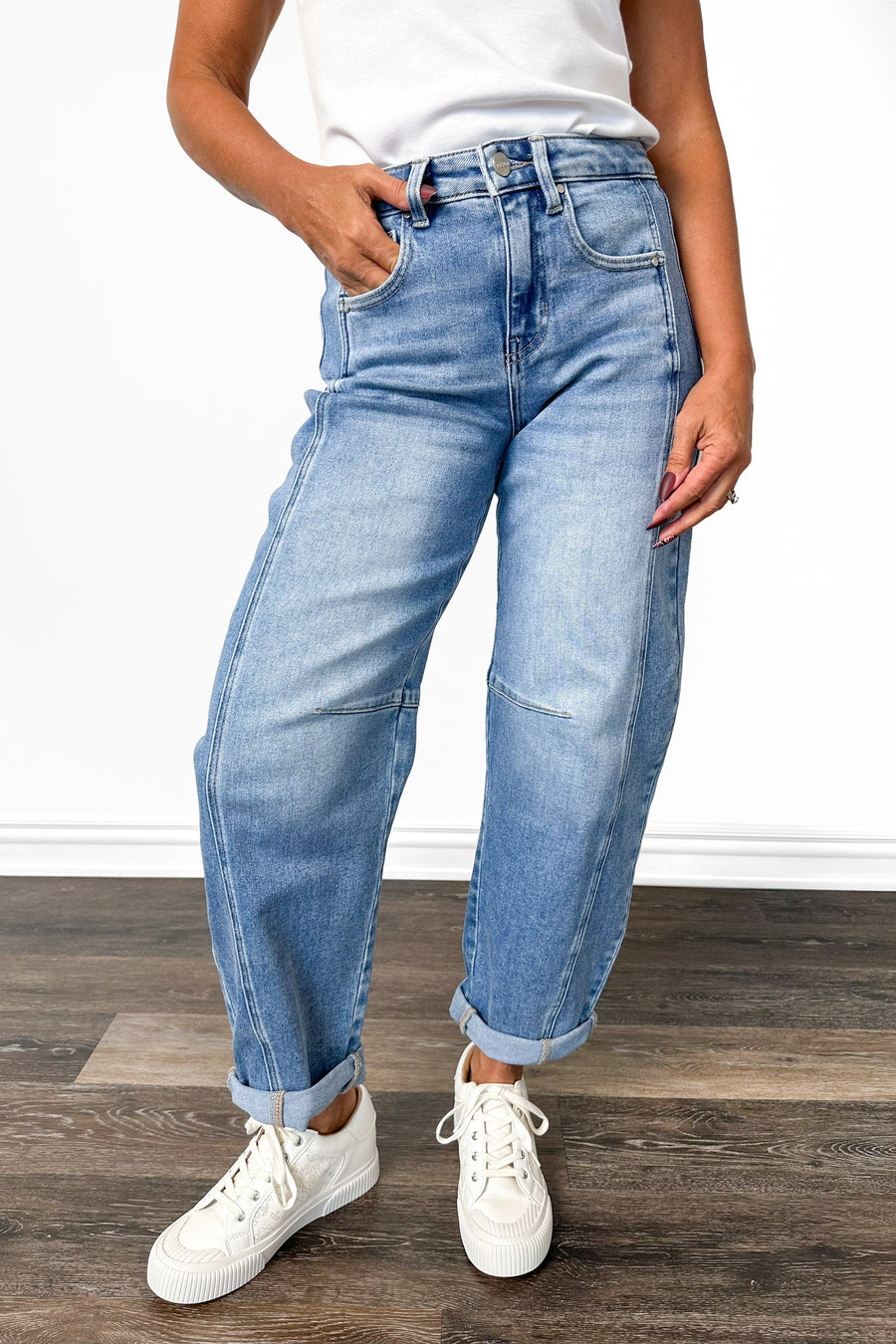 High-Rise Crop Barrel Cuffed Denim