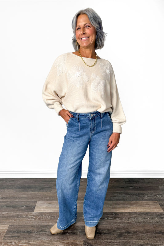 The Kelsey from Risen: High-Rise Pleated Slouchy Wide Leg Denim