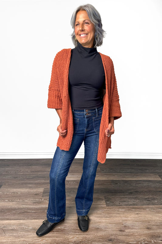 The Paige from Risen: High-Rise Double Waist Band Ankle Bootcut Denim