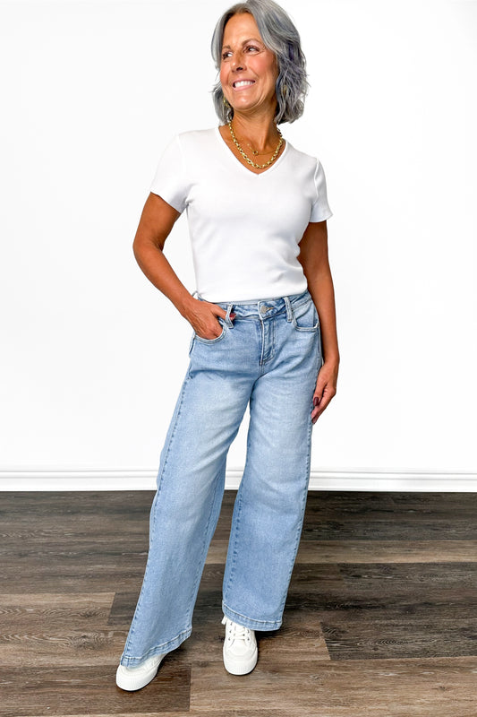 The Paris from Risen: High-Rise Wide Leg To Barrel Snap Hem Denim