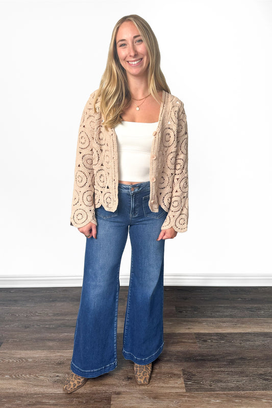 The Penny from Risen: Mid-Rise Front Patch Pocket Wide Leg Denim