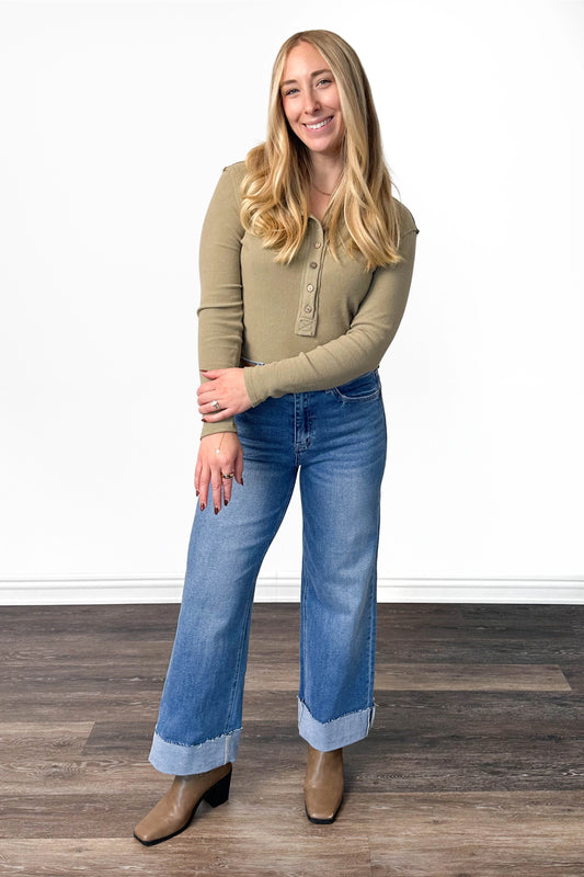 The Kiara from Lovervet: Super High-Rise Wide Leg Cuff Denim