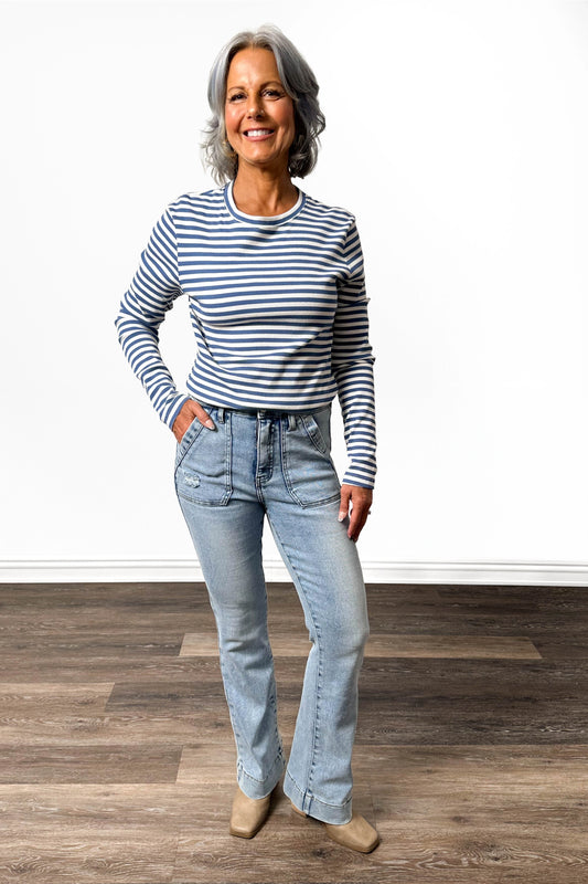 The Margot from Saige: High-Rise Tummy Control Bootcut Denim