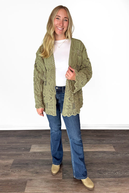 Women's Relaxed Crochet Open Cardigan