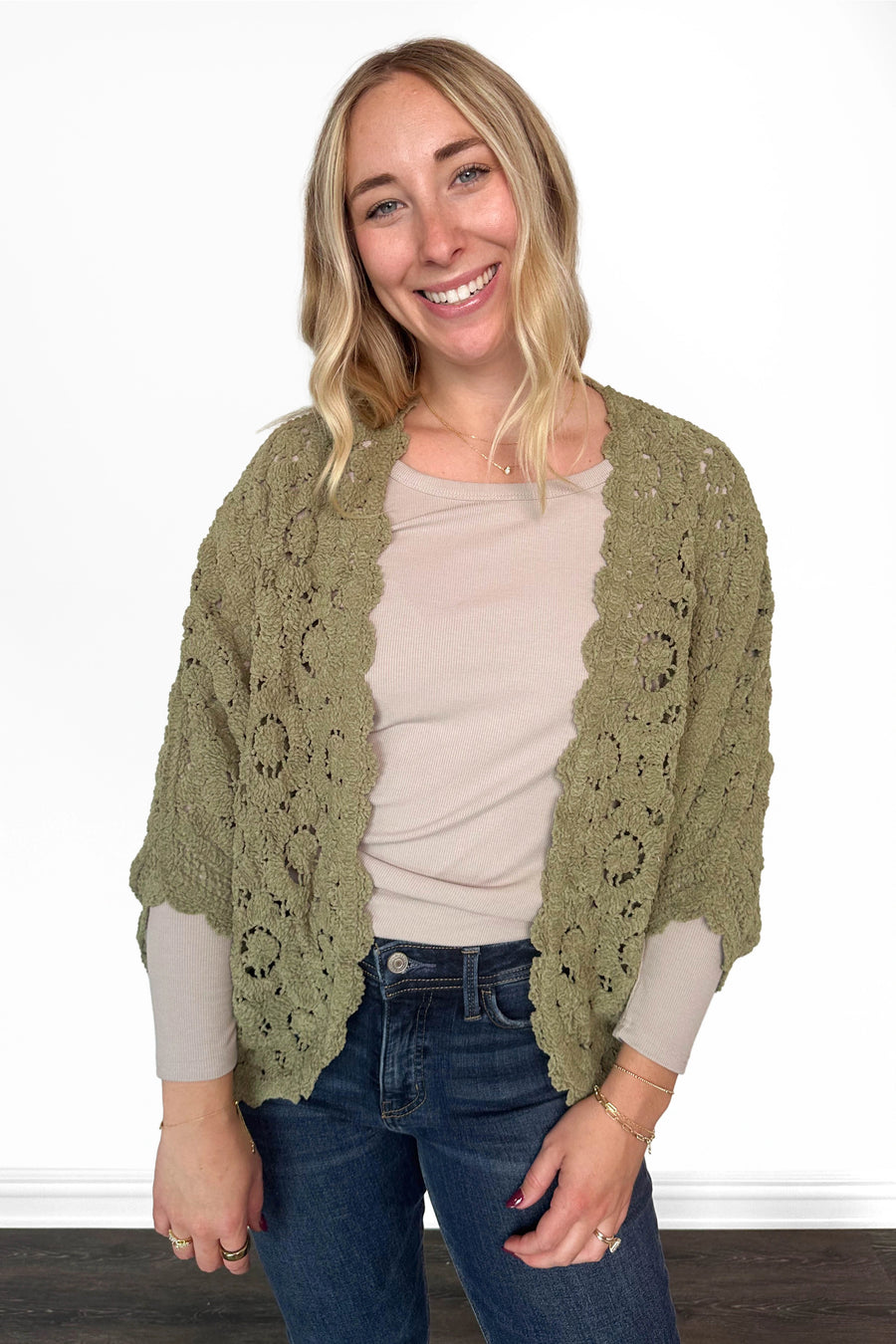 Women's Solid Florals Batwing Sleeve Cardigan *Final Sale*