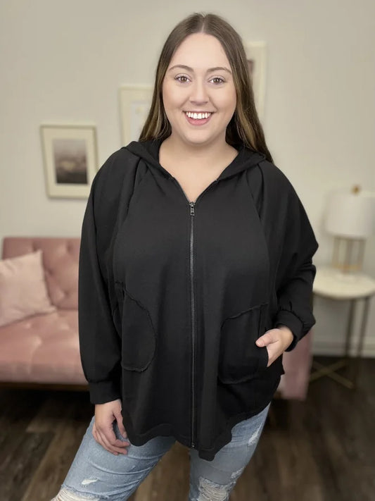 Simple Embrace Women's Loose Fit Hi Lo Zip Up Hoodie * Final Sale*